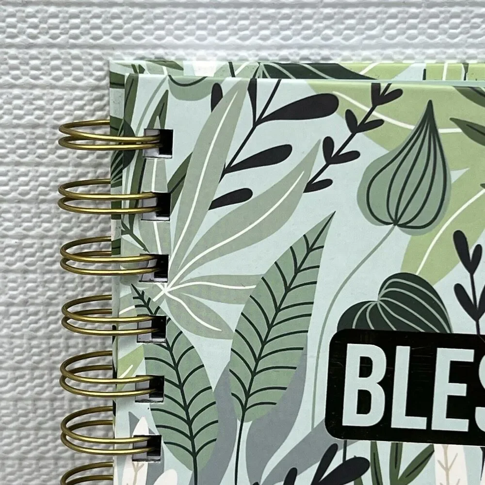BLESSED Lined Hardcover Journal Notebook Green Gold Leaf Allover Print